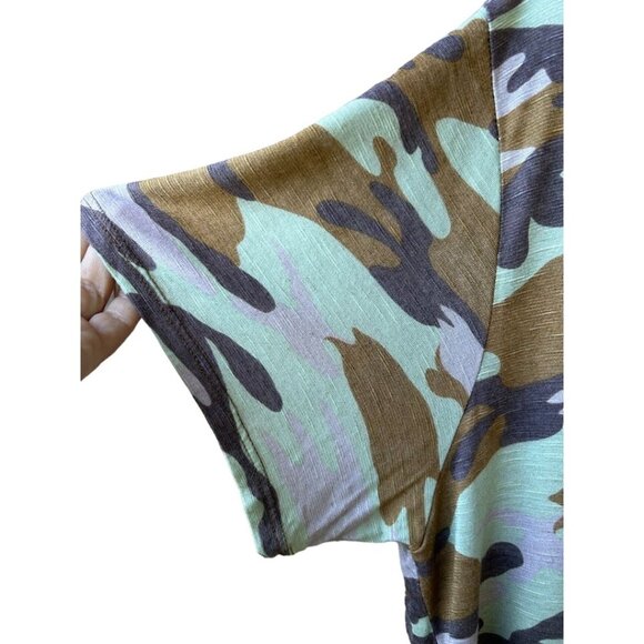 Womens Camouflage Top Size M/L Knot Front Short Sleeve Entro‎ Brand - Picture 5 of 6